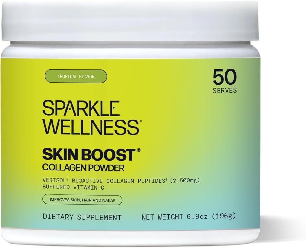 Sparkle Wellness VERISOL Bioactive Hydrolyzed Collagen Peptides | Collagen Powder Supplement with Vitamin C for Skin, Hair & Nail Health | Skin Boost (Tropical) [50-Serves]