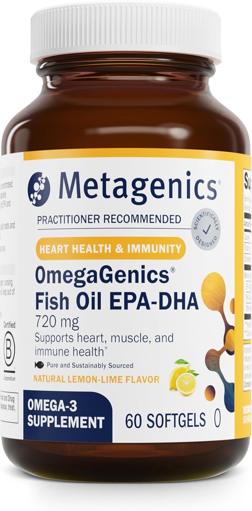 Metagenics OmegaGenics Fish Oil EPA-DHA 720 mg - High Potency Omega-3 Supplement* - Supports Heart, Joint, Brain & Immune Health* - Sustainably Sourced, Purity-Tested Fish Oil - 60 Softgels