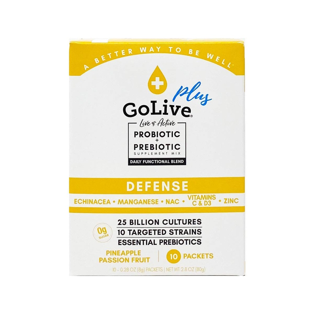 GoLive Immune Defense – Sugar-Free Synbiotic Powder with Prebiotics & Probiotics – 25 Billion CFUs, 10 Clinical Strains – Supports Digestion, Metabolism & Immunity – 10 Servings