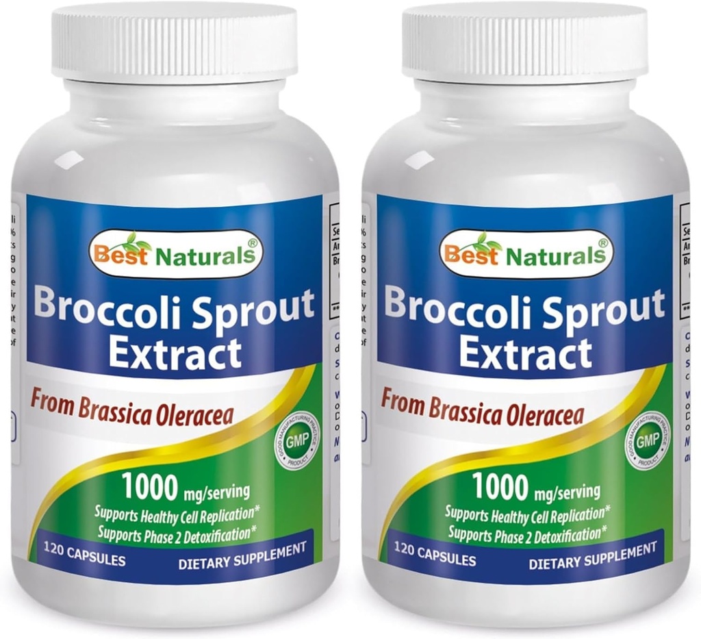 Best Naturals Broccoli Sprout Extract 1000mg per Serving - 120 Capsules (Pack of 2)