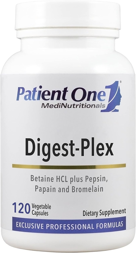 Patient One Digest-Plex | Supplement to Support Gastric Comfort and Food Metabolism* | with Betaine, Papain, Bromelain and Pepsin | 120 Capsules
