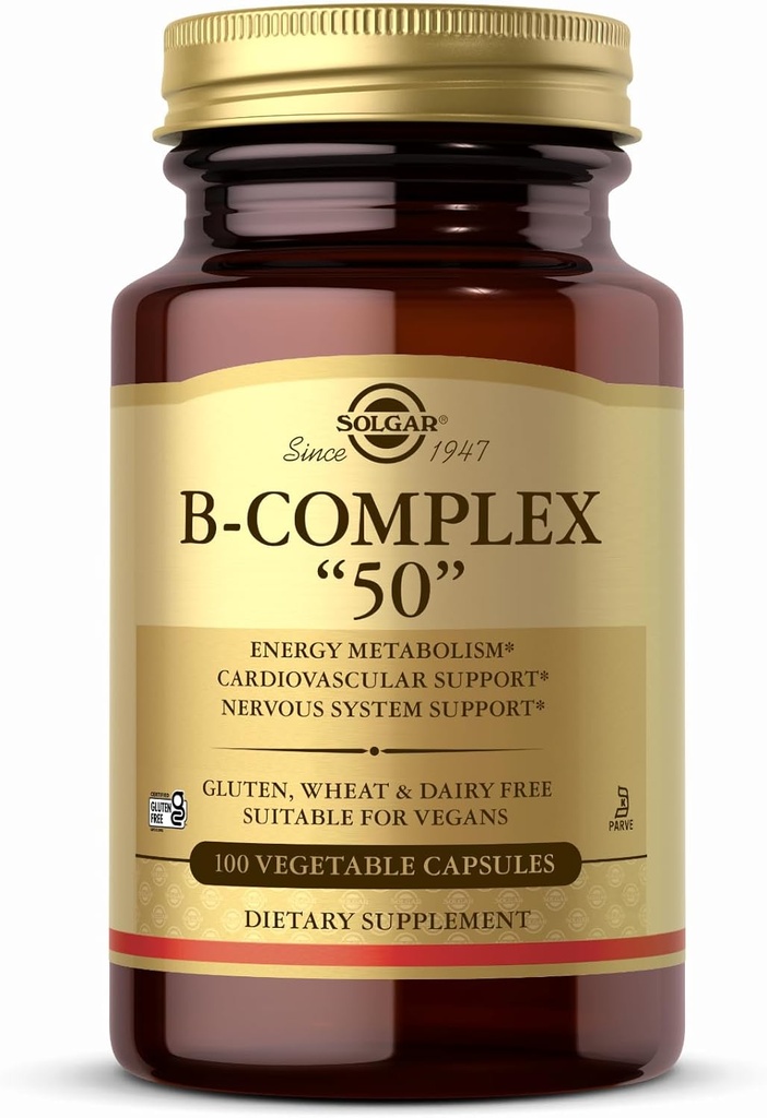 Solgar B-Complex “50” - 100 Vegetable Capsules - Energy Metabolism & Nervous System Support - Non-GMO, Vegan, Gluten Free - 100 Servings