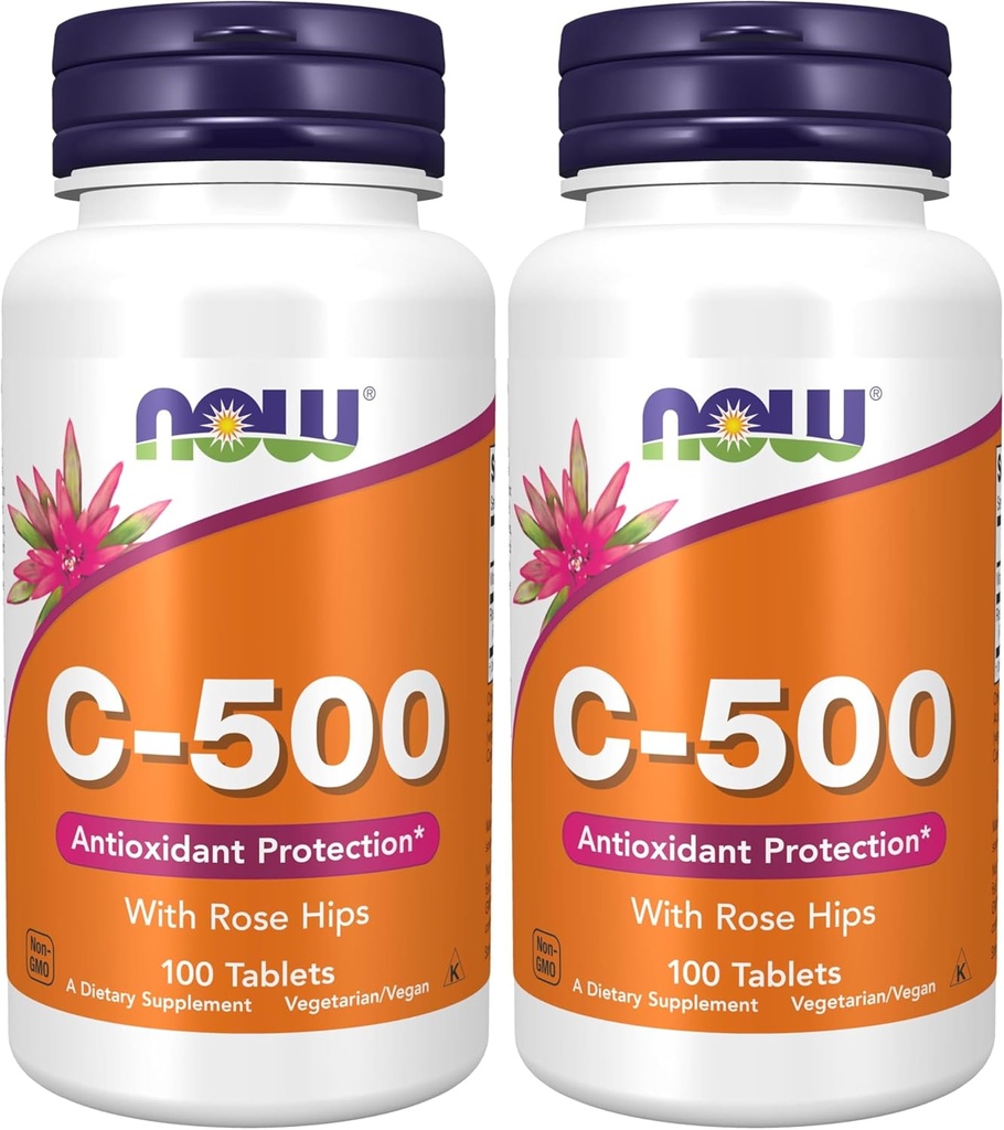 NOW Supplements, Vitamin C-500 with Rose HIPS, Antioxidant Protection*, 100 Tablets (Pack of 2)