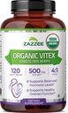 Zazzee USDA Organic Vitex, 500 mg Strength, 120 Vegan Capsules, 4 Month Supply, Kosher, Standardized and Concentrated 4X Extract, Whole USDA Certified Organic Chaste Berry, All-Natural and Non-GMO