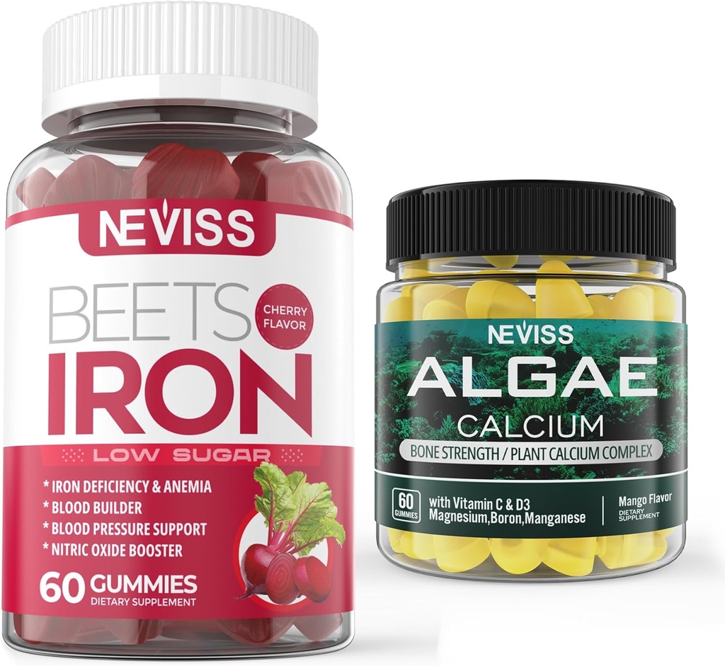 NEVISS Vegan Iron Gummies + Marine Algae Calcium Gummies Bundle