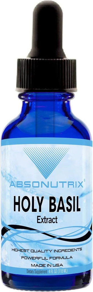 Absonutrix Holy Basil Extract 590 mg, 4 Oz Drops, Immunity 200 Servings, Made in USA,Quick Absorption, Quality Potent Ingredients, Third-Party Tested, Non-GMO, GMP Certified, Cruelty Free Products