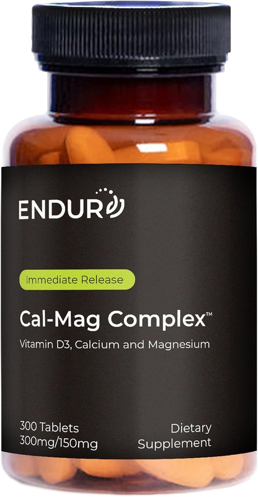 Endur Cal-Mag Complex, Bone & Heart Support for Active Lifestyles, Calcium and Magnesium with Vitamin D3, Gluten Free, 300 Tablets
