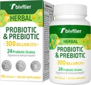 Probiotics for Women Men- 300 Billion CFU, 24 Strains Probiotic+15 Organic Herbs Prebiotics Blend, Pre and Probiotics, for Digestive Health, Immune & Gut, Diarrhea, Bloating, Vegan, 2 Month Supply