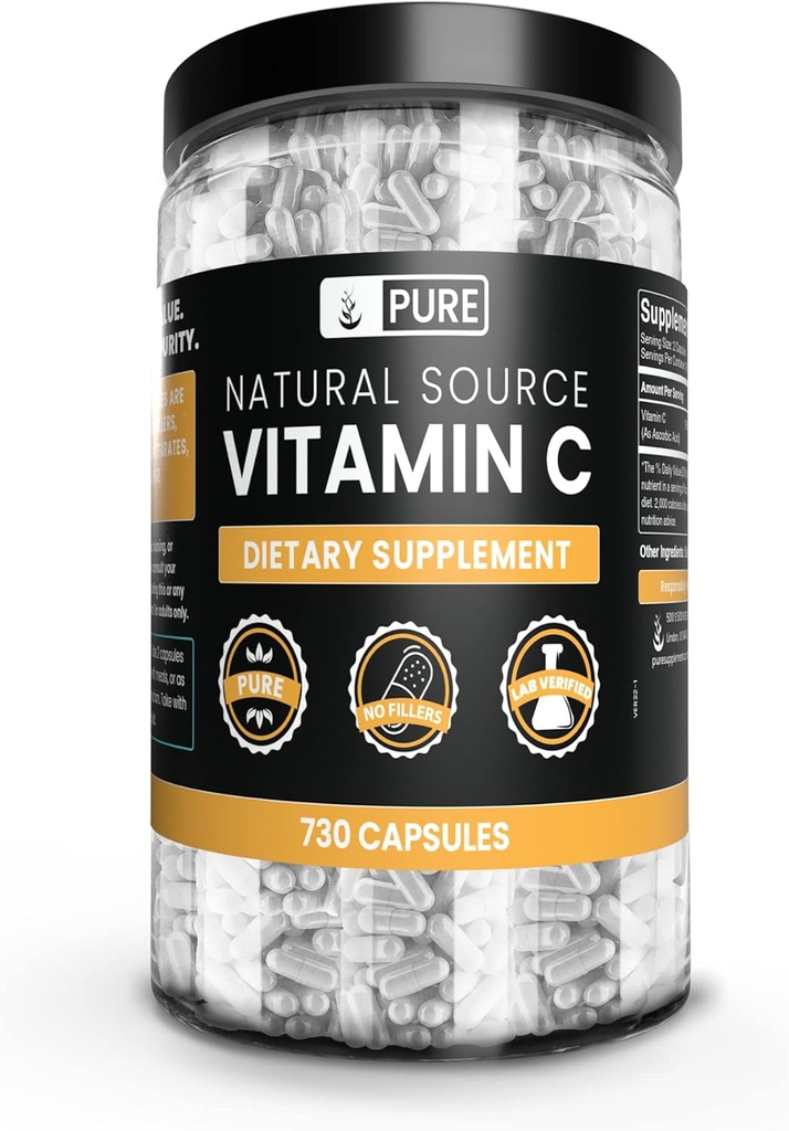 Pure Original Ingredients Vitamin C (730 Capsules) No Magnesium Or Rice Fillers, Always Pure, Lab Verified
