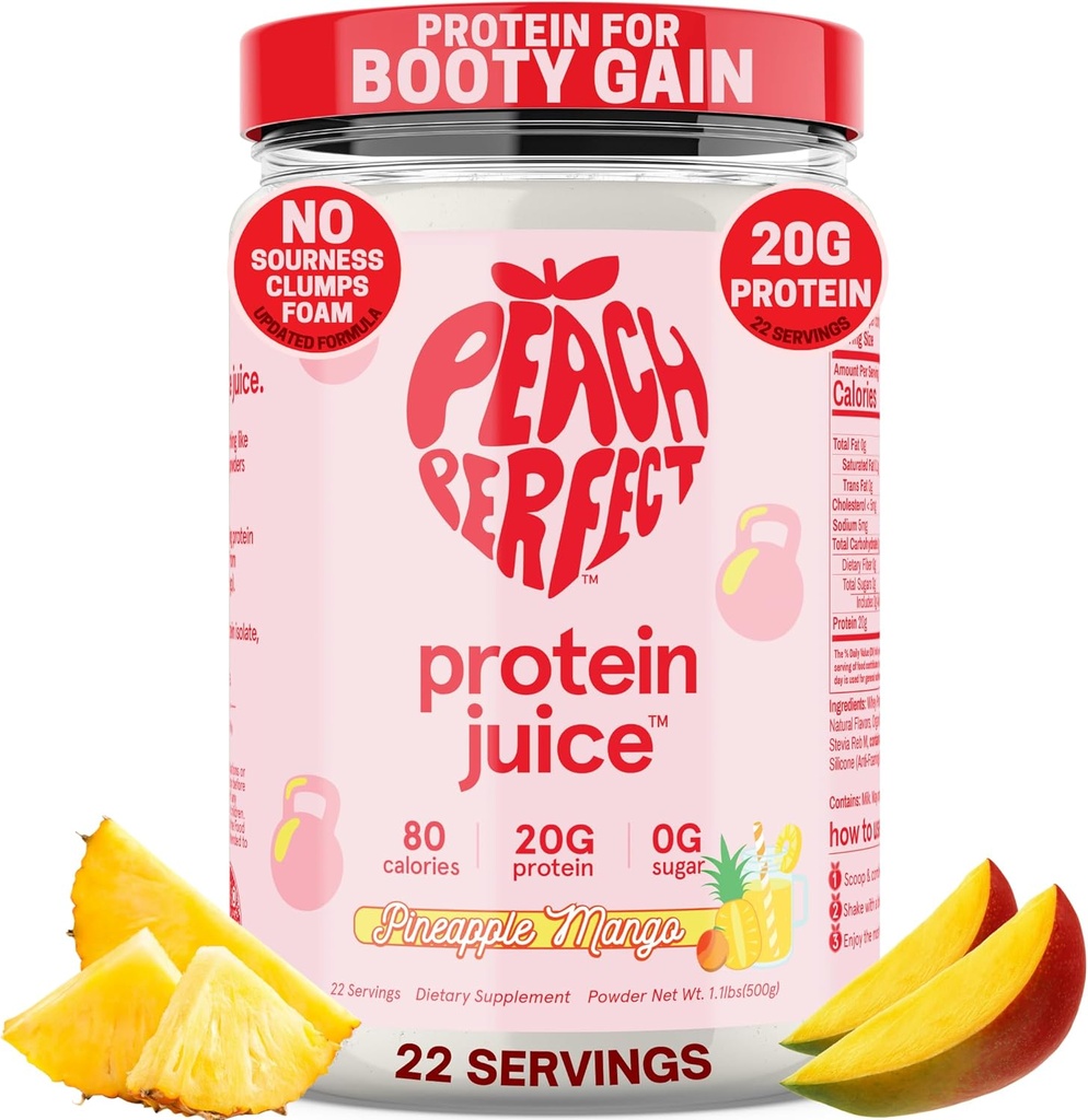 Peach Perfect Whey Protein Powder for Women, Pineapple Mango Protein Juice for Women, 20g Clear Whey Protein Isolate Per Serving for Muscle Support, Meal Replacement Shake, Protein Water, 22 Servings