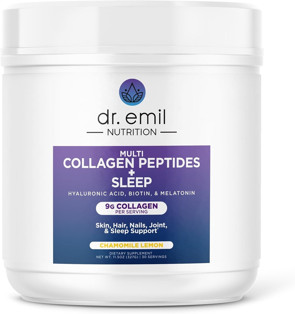 DR. EMIL NUTRITION Collagen Peptides Powder Plus Sleep Support - Collagen Powder for Women with 5-HTP, Melatonin & L-Theanine - Collagen Supplements with Biotin for Hair, Skin & Nails