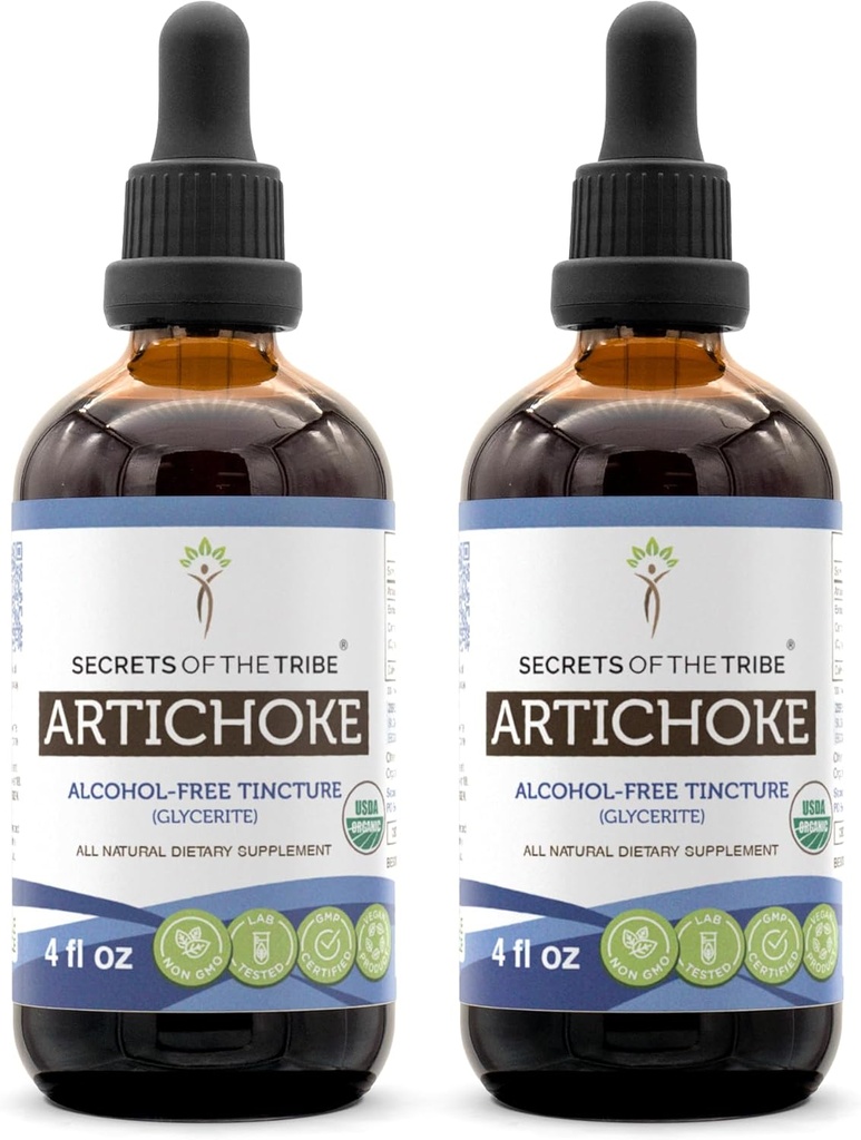 Secrets of the Tribe Artichoke USDA Organic | Alcohol-Free Extract, High-Potency Herbal Drops | Made from 100% Certified Organic Artichoke (Cynara scolymus) Dried Leaf 2x4 oz