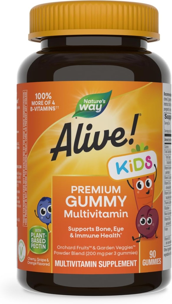 Nature's Way Alive! Children's Premium Gummy Multivitamin, Gluten Free, Made with Pectin, 90 Gummies