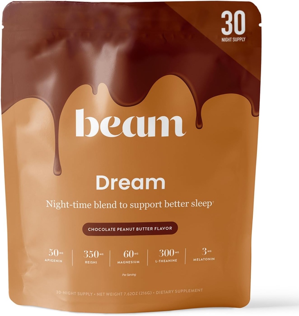 Beam Dream Sleep Powder, L-Theanine, Apigenin, Reishi and Magnesium, Third Party Tested Natural Sleep Aid & Sleep Supplement, Health and Wellness Gift, Natural Sleep Support, Non-GMO, 30 Servings