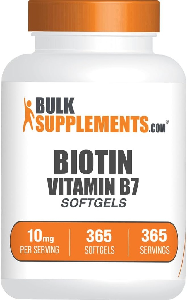 BulkSupplements.com Biotin 10000mcg Softgels - Vitamin B7, Biotin Vitamins for Hair, Skin and Nails, Biotin Supplement - Gluten Free, 1 Softgel per Serving, 365 Count (Pack of 1)