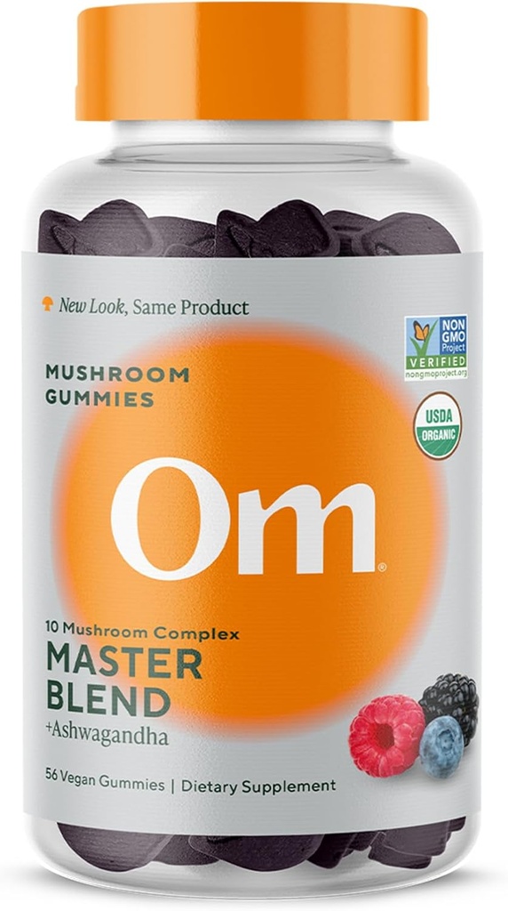 OM Master Blend Mushroom Gummies - Organic Mushroom Supplement with 10 Mushrooms and Ashwagandha – Support Immunity, Gut Health & Stress Relief, 56 Count (28 Servings), Mixed Berry Flavor​