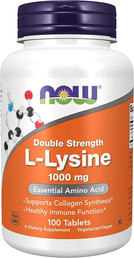 Now Foods L-Lysine 1000 mg Double Strength - 100 Tabs 3 Pack
