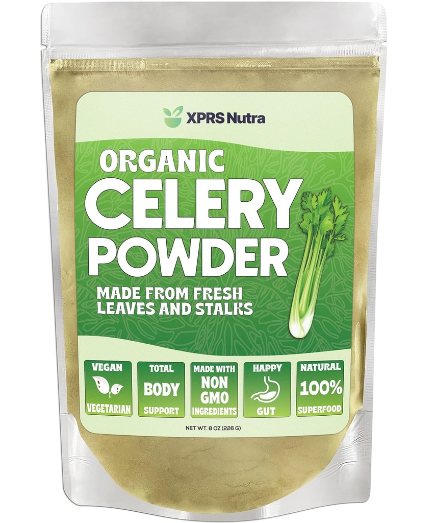 XPRS Nutra Organic Celery Powder - Celery Organic Fresh Powder Antioxidant - Premium Celery Powder Organic - Vegan Friendly Celery Fresh Powder (8 Ounce)