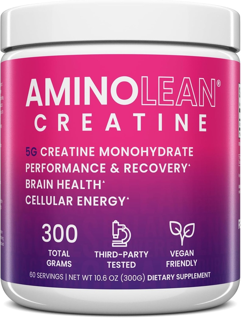 AminoLean Creatine for Women and Men, Pure Micronized Creatine Monohydrate Powder Supplement for Muscle Toning, Mood Support, Energy Boost, and Brain Health, 300g
