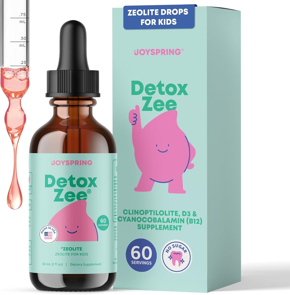 JoySpring DetoxZee Zeolite for Kids – Zeolite Clinoptilolite Drops with Cyanocobalamin B12 & Vitamin D3 Kids Support – Natural Berry Flavor Liquid | (2fl oz) 60 Servings