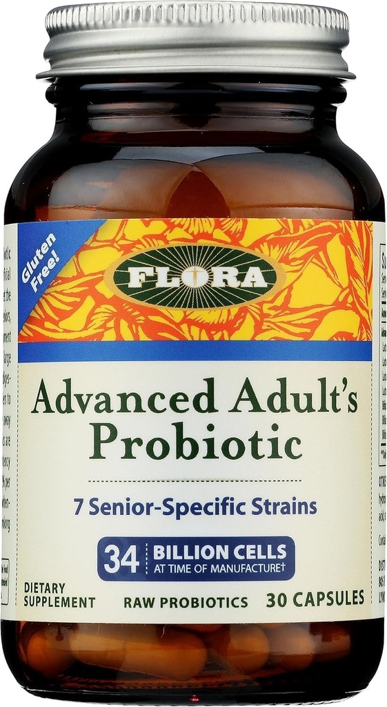 Flora - Advanced Adult's Blend Probiotic, Seven Senior-Specific Strains, Gluten Free, Raw Probiotic with 34 Billion Cells, 30 Capsules
