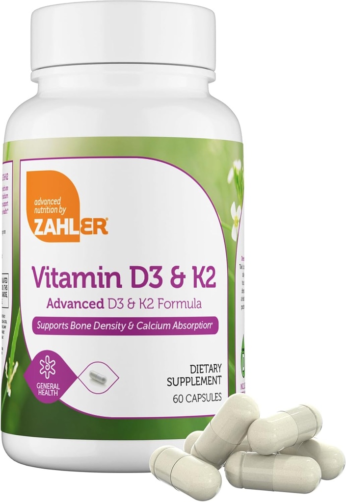 Zahler Vitamin D3 & K2 Advanced D3 & K2 Formula Supports Bone Density & Calcium Absorption, 60 Capsules.