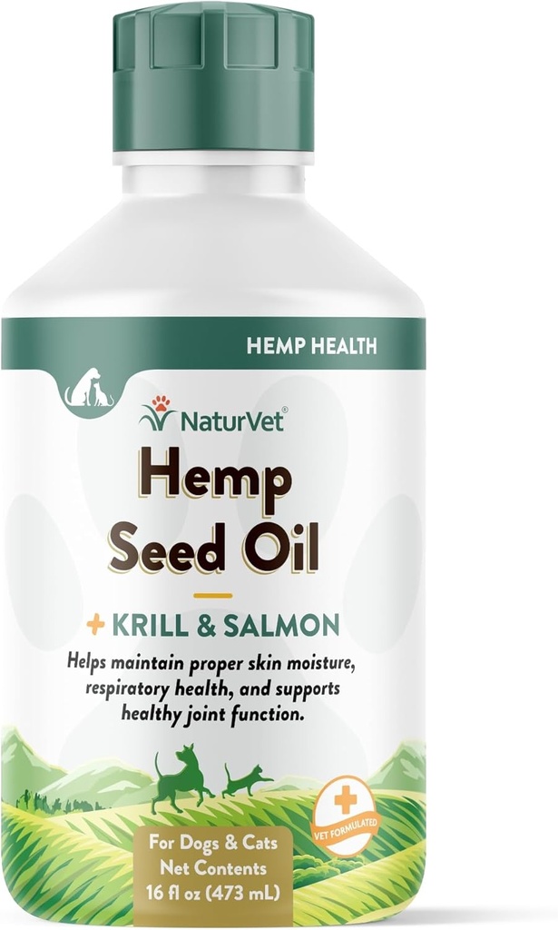 NaturVet Hemp Seed Oil Krill and Salmon, 16 oz. Liquid, Made in The USA