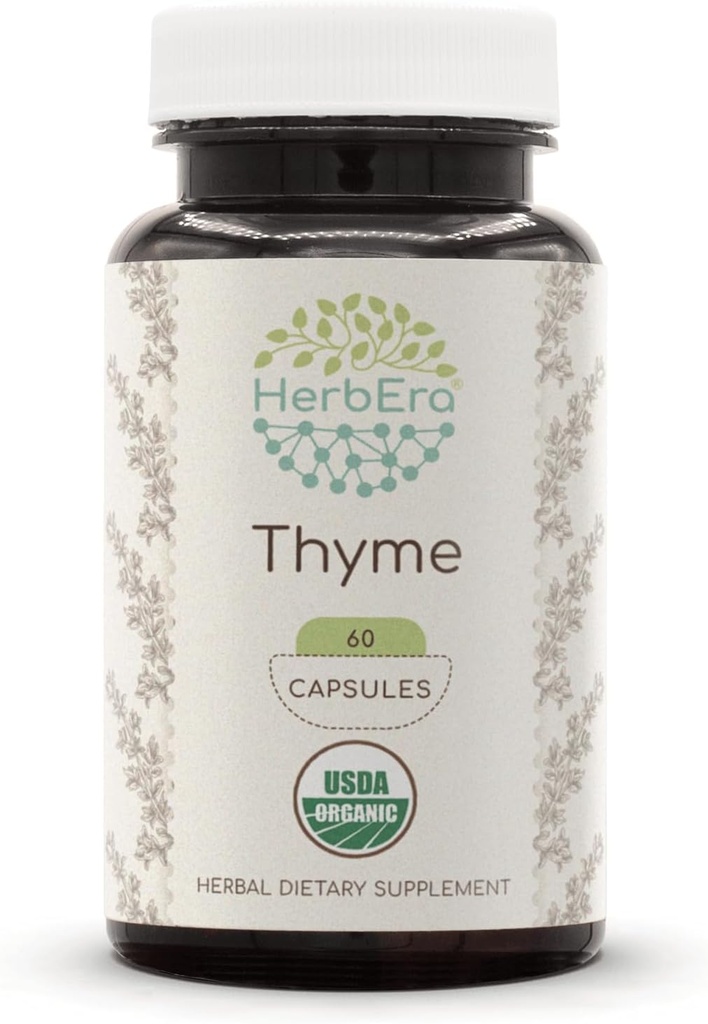 HerbEra Thyme 60 Capsules, 800 mg, USDA Organic Thyme (Thymus Vulgaris) Dried Leaf (60 Capsules)