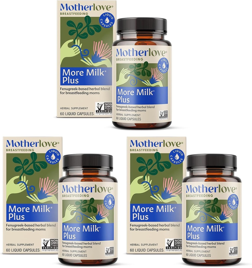 Motherlove More Milk Plus (180 Liquid caps) Fenugreek-Based Lactation Supplement to Support Breast Milk Supply—Non-GMO, Organic Herbs, Vegan, Kosher