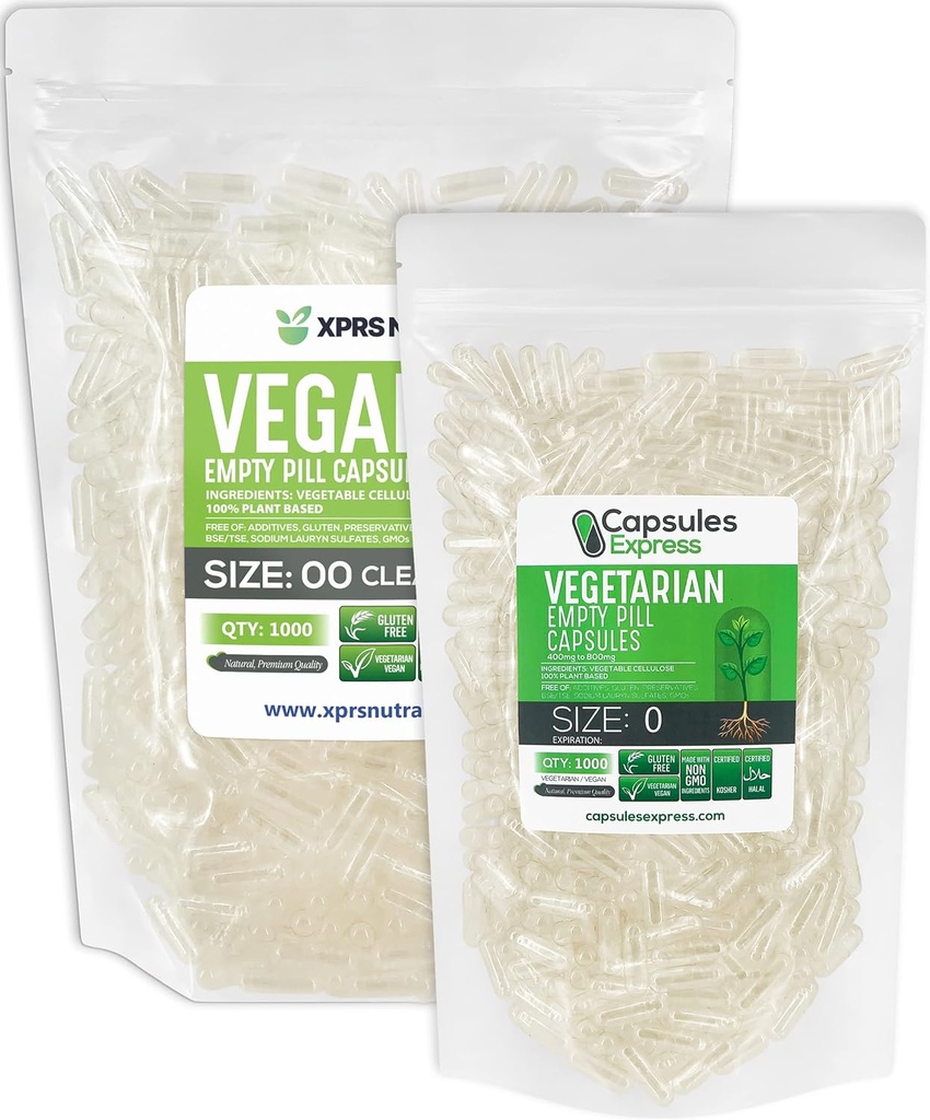 XPRS Nutra 1000 Count Each of Size 00 and Size 0 Empty Vegan Capsules
