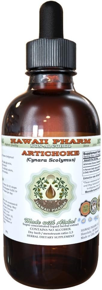 Artichoke Alcohol-Free Liquid Extract, Organic Artichoke (Cynara scolymus) Dried Leaf Glycerite Hawaii Pharm Natural Herbal Supplement 4 oz