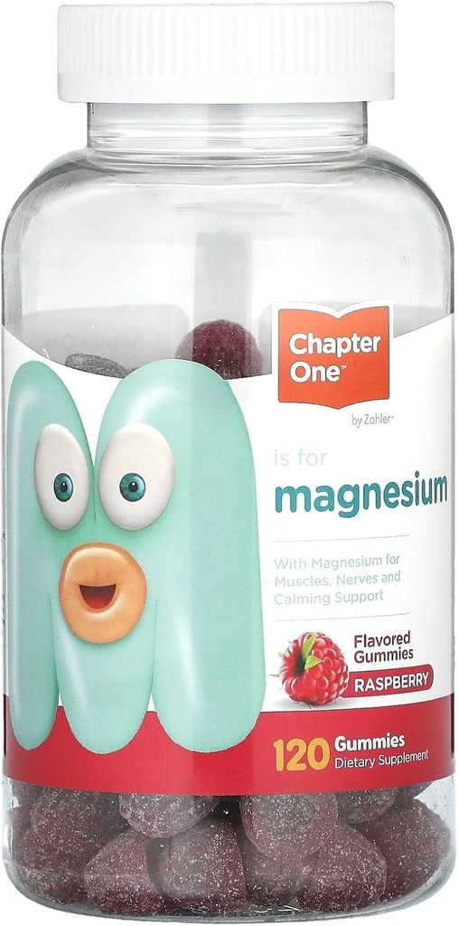 Chapter One Magnesium Gummies, High Dose Magnesium for Kids, Calm Kids Magnesium, Magnesium Gummies for Women and Men, Certified Kosher (Raspberry 120 Count)