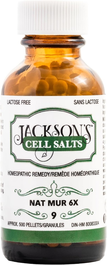 Jackson’s #9 Cell Salt NAT Mur 6X (500 Pellet Bottle) – Certified Vegan, Lactose-Free Schuessler Tissue Salt Natrum Muriaticum 6X
