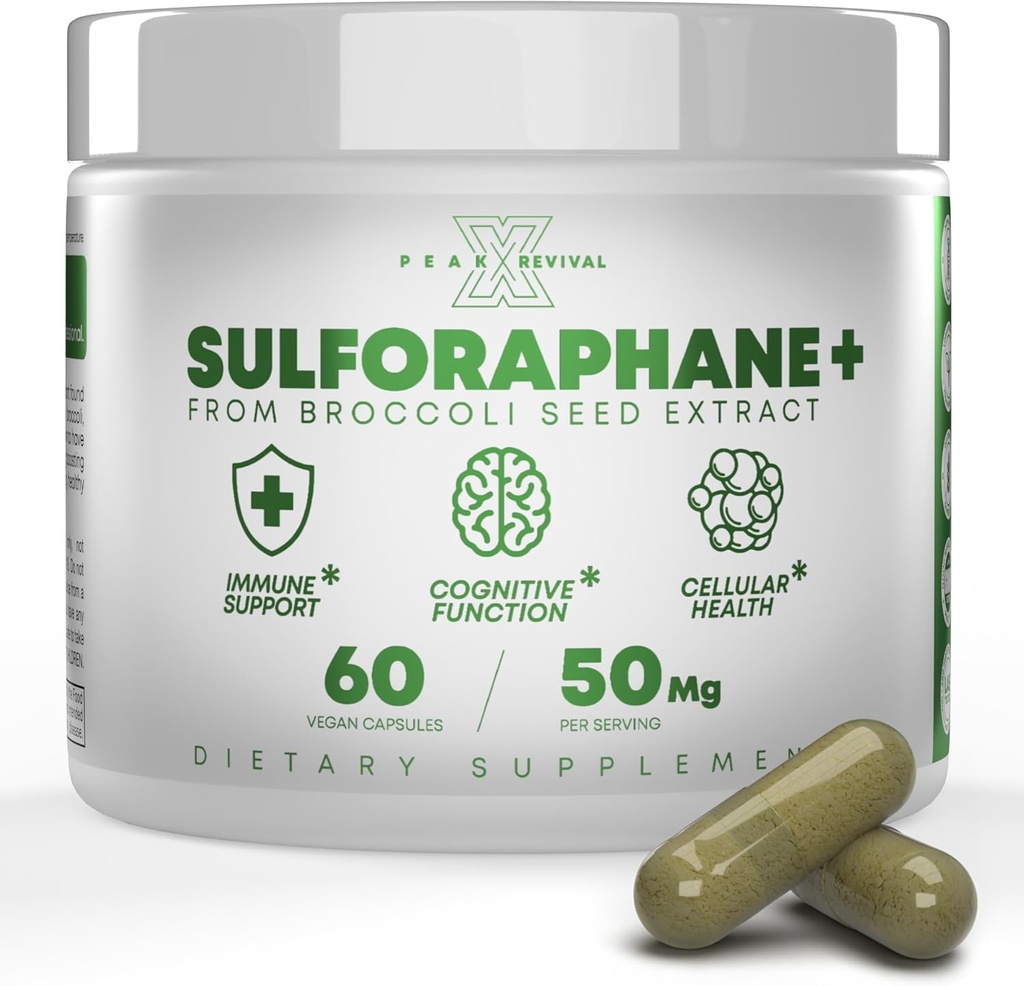 5000mcg of Real Lab-Verified Sulforaphane Supplement - Broccoli Seed Extract 50mg Supplements - Promotes Cognitive Function, Liver & Cellular Support - 60 Vegan Capsules/Pills