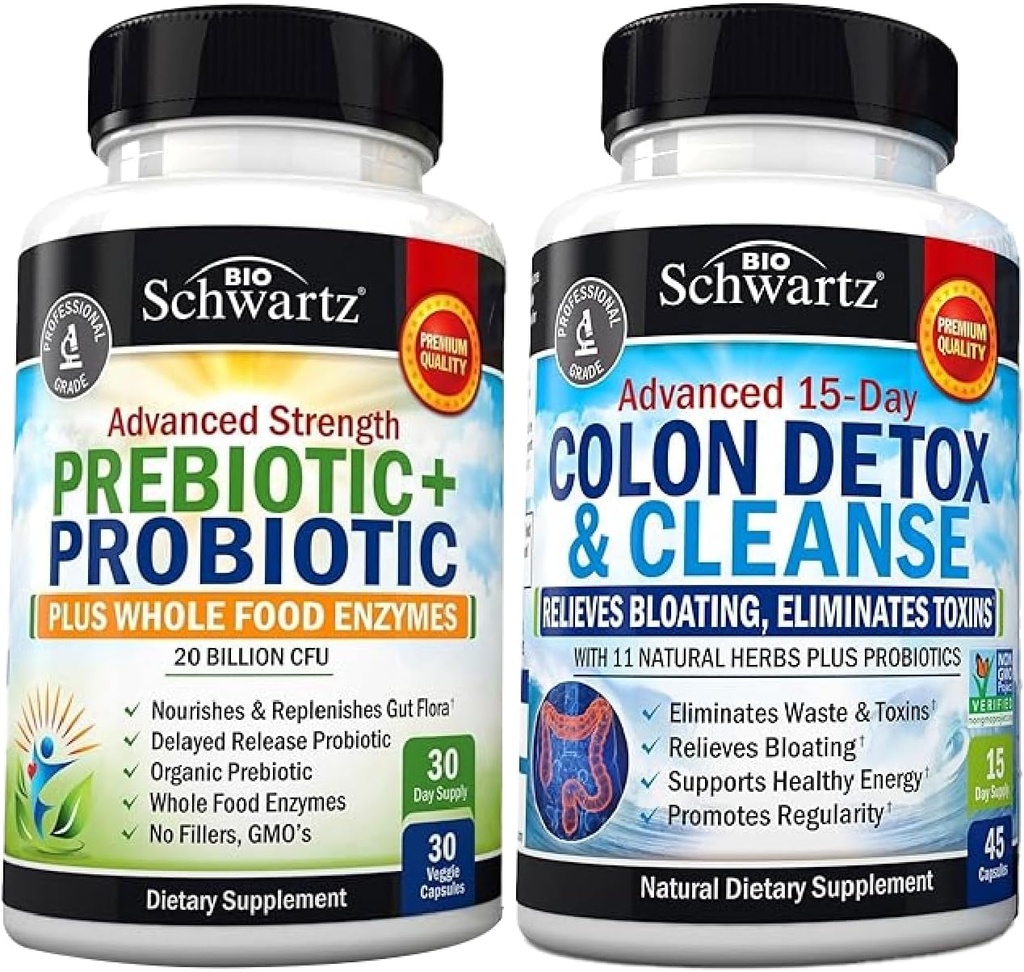 Advanced Strength Pre and Probiotics Supplement with Digestive Enzymes (1 Month Supply) Plus 15 Day Cleanse for Colon and Gut Health