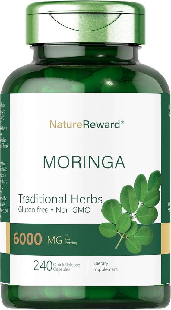 Moringa Oleifera | 240 Capsules | Non-GMO and Gluten Free Supplement | Complete Green Superfood | from Moringa Leaf Powder