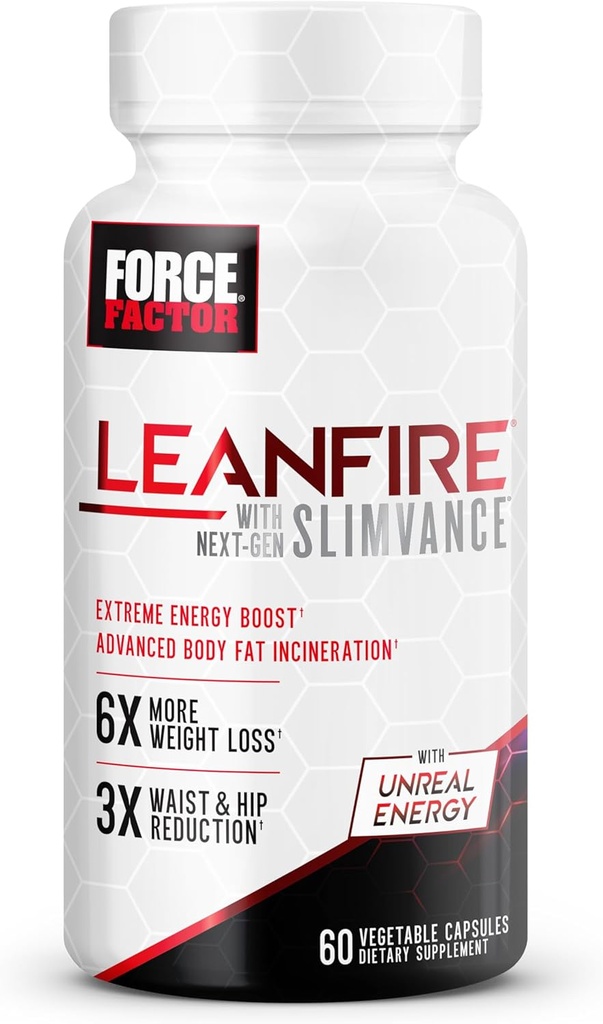 FORCE FACTOR LeanFire with Next-Gen SLIMVANCE Advanced Thermogenic Fat Burner for Weight Loss with B Vitamins and Capsimax to Boost Metabolism, Increase Energy, and Enhance Focus, 60 Capsules