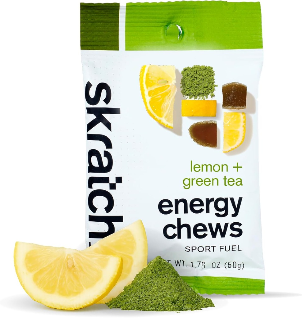 Skratch Labs Energy Chews | Gummies for Running, Cycling, and Sports Performance | Gel Alternative | Matcha + Lemon (10 Pack) | Gluten Free, Vegan