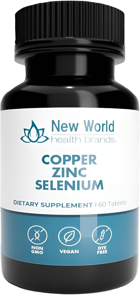 New World Health Brands Copper Zinc Selenium (5mg, 40mg, 200mcg) 3 in 1 Blend | 60 Tablets | Antioxidant Protection, Immune Support, Easy to Swallow