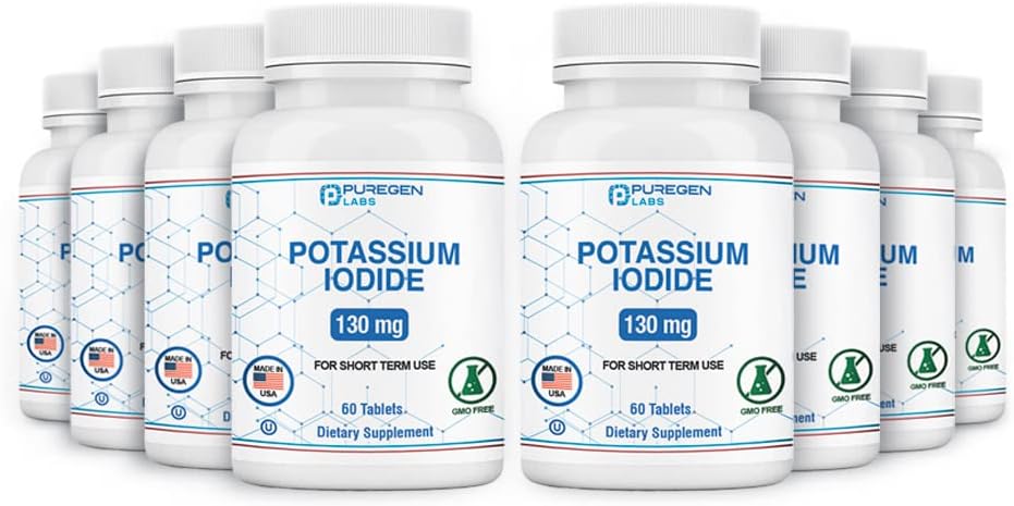 Potassium Iodide Tablets 130 mg EXP 10/2025, Kosher Iodine Tablets, Thyroid Support – 8 Pack | 480 Tablets Total