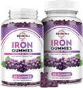 Iron Gummies - with Calcium, Zinc, Folate & Vitamin B12, C, B6 for Adults & Kids - Blood Builder & Energy Support for Iron Deficiency, Anemia, Vegan - 2 Pack Grape Flavour,60 Gummies