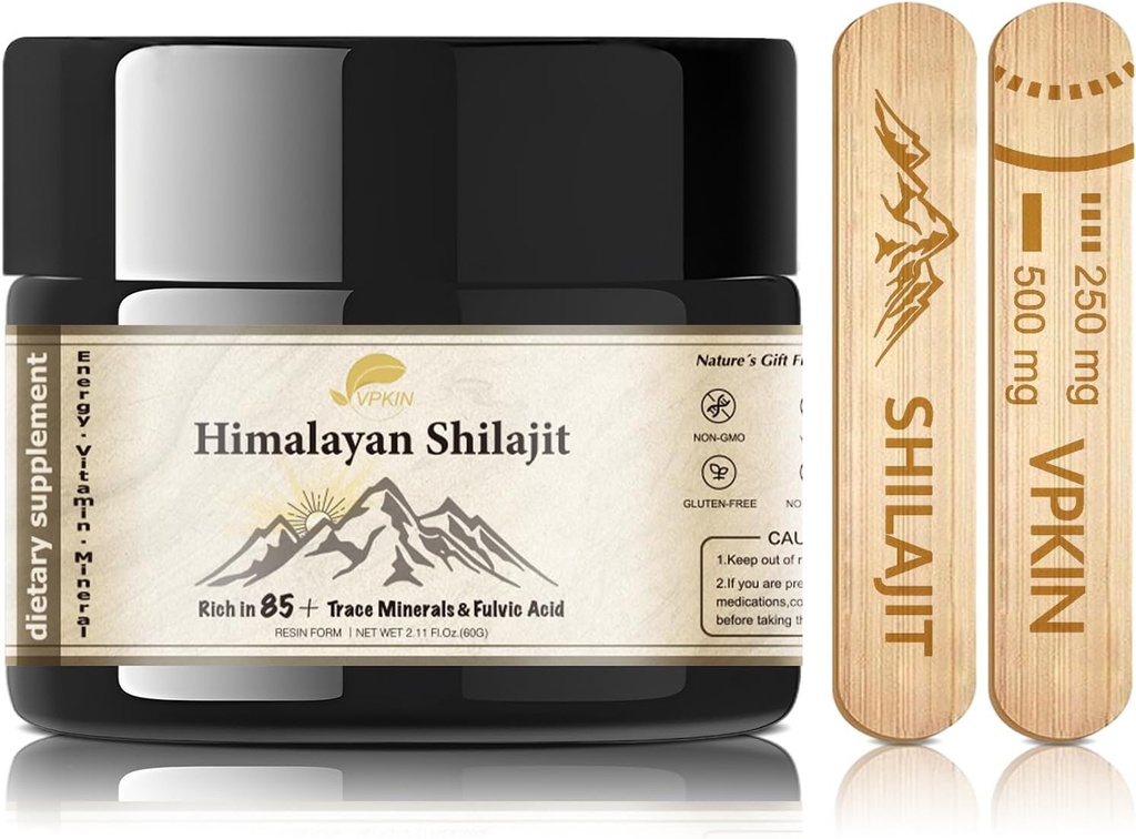 Shilajit Resin Pure Himalayan Natural Organic Shilajit Supplement with Fluvic Acid and 85＋ Trace Minerals for Energy,Immune & Metabolism Support,60 Grams
