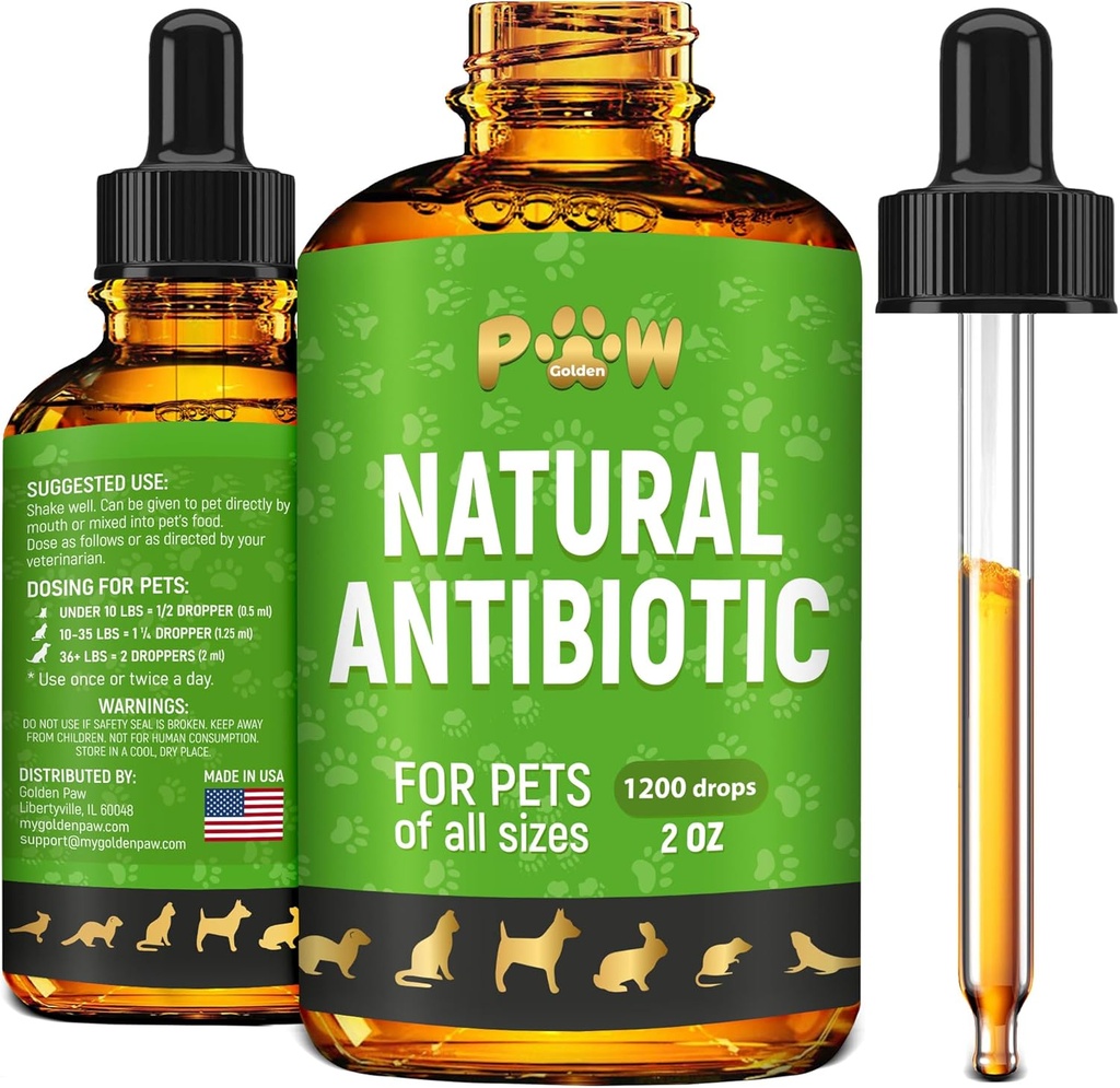 Dog Antibiotics for Infection, Coughs, UTIs, Allergies, Itching | Natural Antibiotics for Cats to Support Skin, Coat, & Digestion | for All Breeds & Ages | 2 oz