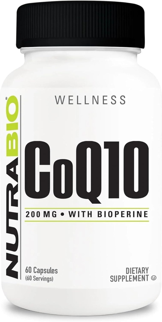 NutraBio CoQ10 Dietary Supplement with Bioperine, Healthy Heart Function & Cellular Energy Production, 200mg - 60 Capsules