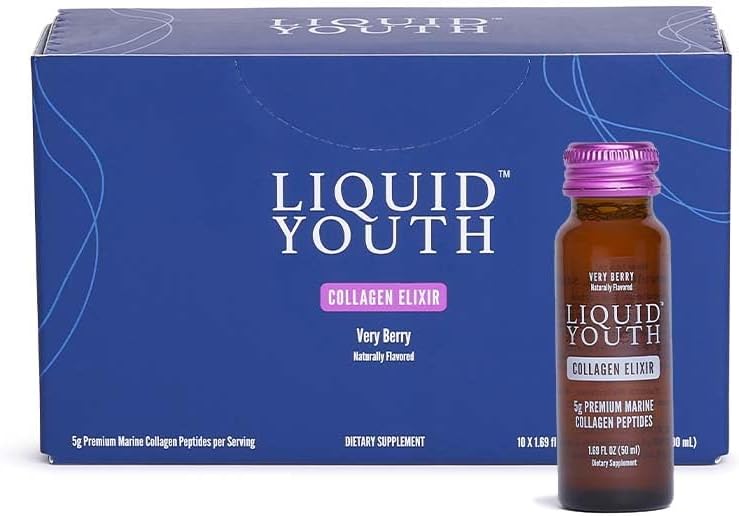 Liquid Collagen Elixir Shot for Women & Men - Premium Liquid Marine Collagen for Hair Growth, Skin, Nail, Bone & Joint Health - Travel-Friendly (Very Berry, 10 Servings Per Box)