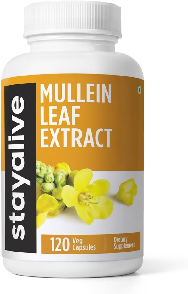 STAY ALIVE Mullein Leaf Extract 1000mg, 10:1 Extra Strength, 120 Vegan Mullein Capsules, All Natural, 100% Pure Leaves Powder, 2 Month Supply, Non-GMO and Gluten-Free Supplement