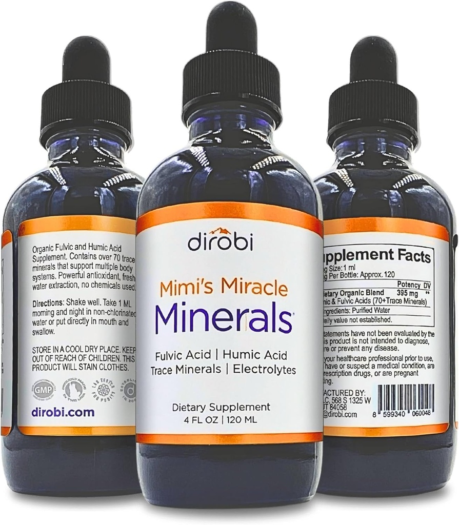 Mimi's Miracle Minerals Fulvic Acid Humic Acid - Trace Mineral Supplement, 70 Ionic Minerals - Organic Plant Derived Liquid (4 oz Refill, 120 Day Supply)