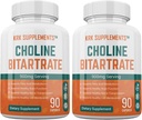 2 Bottles Choline Bitartrate 900mg Per Serving 180 Total Capsules KRK Supplements