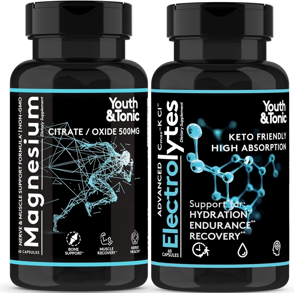 2pk| High Absorption Magnesium Complex + Electrolytes Pills - Mag Minerals Vitamins | Premium Magnesium Citrate Oxide Supplement for Leg Cramps Sore Muscle Bone Support Endurance Recovery Nerve Health