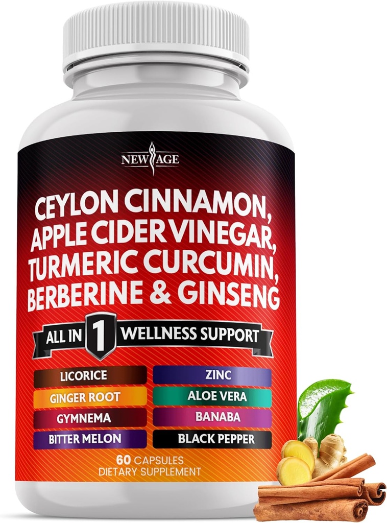 Ceylon Cinnamon, Turmeric, Apple Cider Vinegar, Ginseng, Aloe Vera, Berberine Plus Banaba, Ginger Root - 60 Count